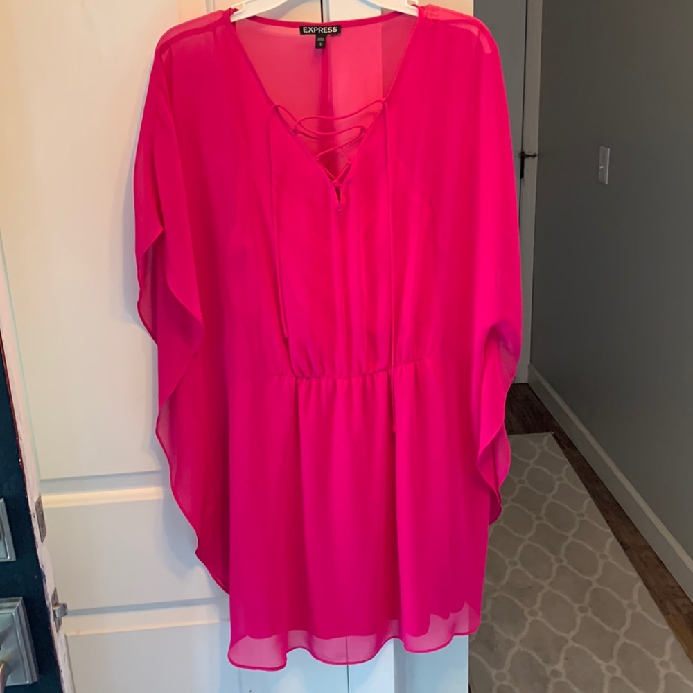 Express Flutter Sleeve Chiffon Overlay Dress - image 1